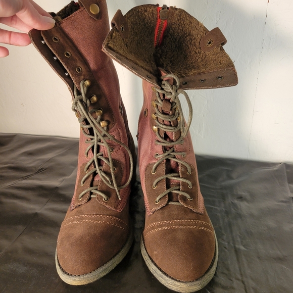 r.b.l.s. Brown Faux Fur Lined Lace-Up Combat Boots Women’s 8.5 - Picture 15 of 15